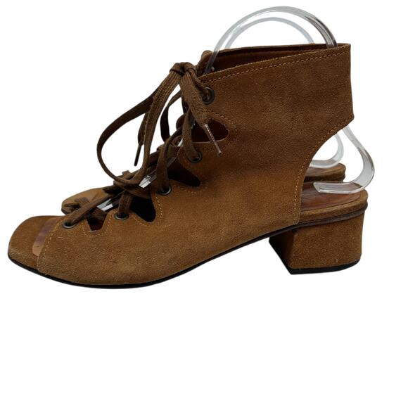 Chie Mihara Lace-Up Sandals Block Heel Suede Tan Brown Size 38.5 US 8.5 - Picture 14 of 16